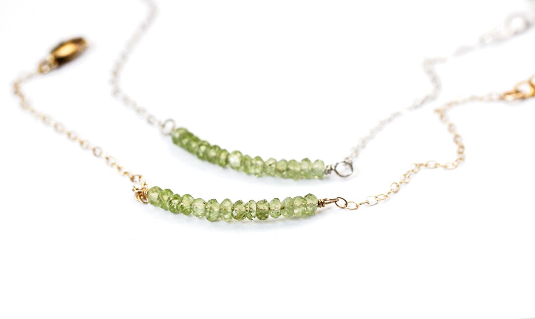 Peridot Bead Bar Necklace Sterling Silver Peridot Bead Bar Necklace Sterling Silver